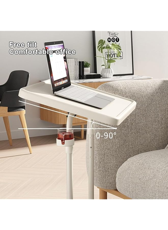 erorex Folding Table Small Mobile Desk Portable Rolling Small Comfortable Folding Table With Tilt Angle Adjustments，Magnetic Desktop Able To Magnetic Ipad Mobile Phone Etc White  - Image 4