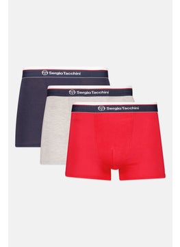 Sergio Tacchini Men 3 Pieces Brand Logo Boxer Briefs, Navy/Grey/Red  - Image 1