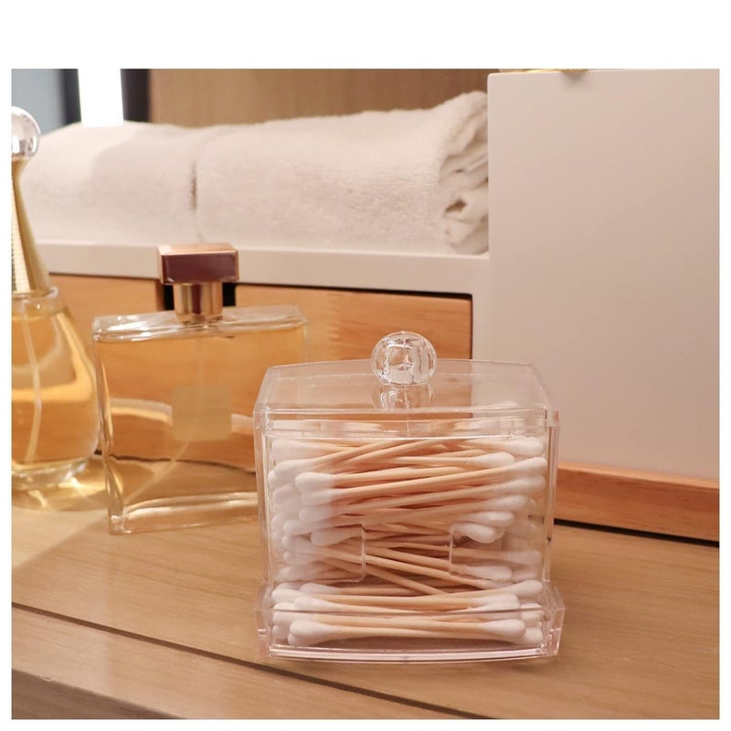 KPS Cotton Pad Container | Cotton Buds Dispenser | Cotton Swabs Holder | Square Bathroom Jar Clear Organizer | Bathroom Storage Organizer | Cosmetics/Makeup Storage Box (Pack of 1) - Image 2