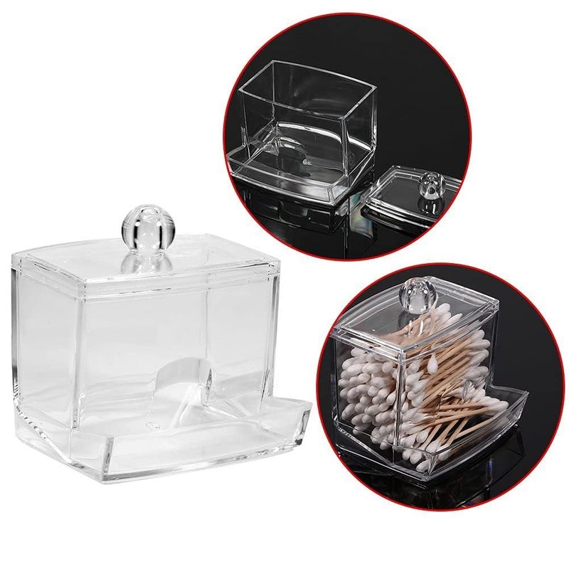 KPS Cotton Pad Container | Cotton Buds Dispenser | Cotton Swabs Holder | Square Bathroom Jar Clear Organizer | Bathroom Storage Organizer | Cosmetics/Makeup Storage Box (Pack of 1) - Image 3