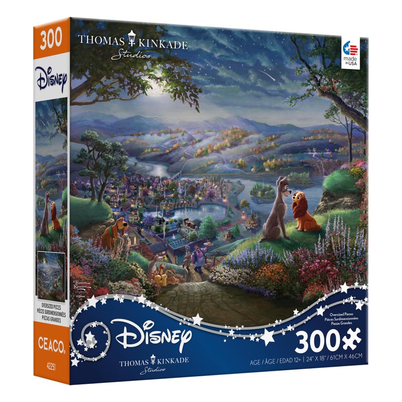 Ceaco - Disney - Thomas Kinkade - Lady and The Tramp Falling in Love - 300 Oversized Piece Jigsaw Puzzle - Image 3