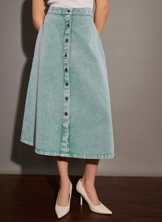 ساسافراس Green Denim A-Line Midi Skirt for Women