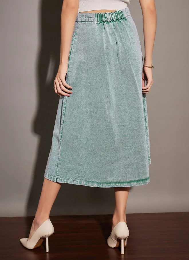 ساسافراس Green Denim A-Line Midi Skirt for Women