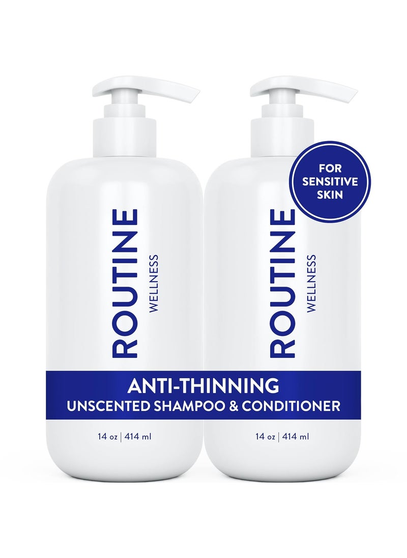 Routine Wellness - Routine Wellness Anti-Thinning Shampoo and Conditioner Set for Thinning Hair - Biotin DHT Blocker Women & Men - Color Safe Shampoo for Hair Loss & Healthier Growth - Unscented (Pack of 2) - Image 1