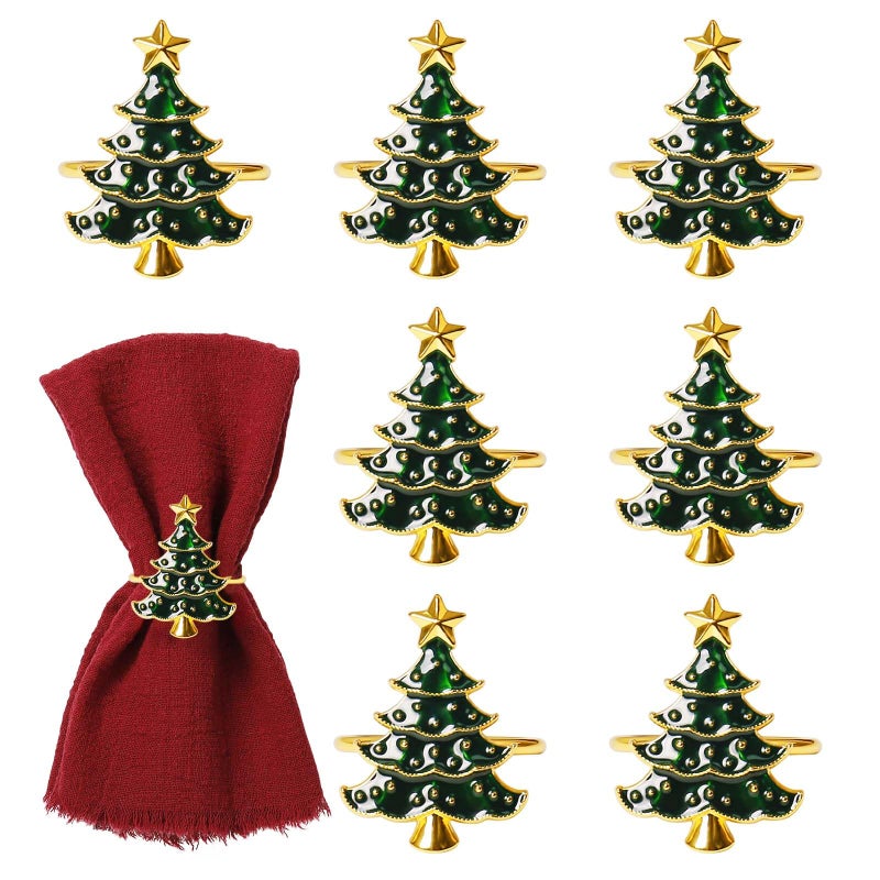 FEKIDO Christmas Napkin Rings Set of 8 Green Christmas Tree Metal Napkin Rings Holder Suitable for Christmas Thanksgiving Festival Holiday Table Dinner Decorations - Image 2