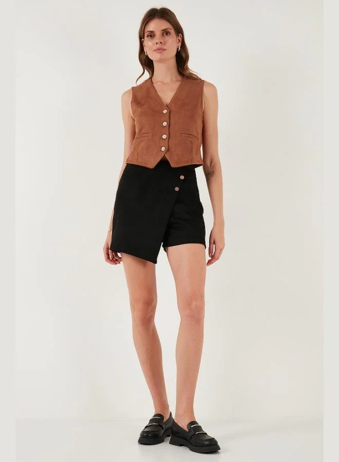 Lela Lela Fitted Scuba Suede V-Neck Buttoned Vest Women's VEST 5865576