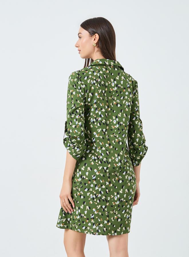 Take Two Khaki Graphic Print Knee-Length Shirt Dress - Image 4
