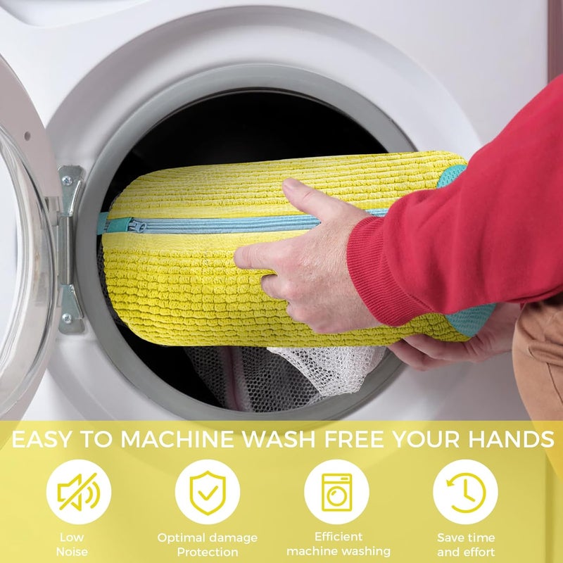CNMTCCO 2 x shoe wash bags, washing machine, 39 x 19 cm, shoe wash bag with 360° cleaning fluff and zip, shoe wash bag for washing machine and dryer (yellow) - Image 2