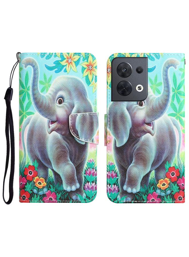 اس-توب جراب هاتف OPPO Reno8 من الجلد برسومات ملونة - Image 1