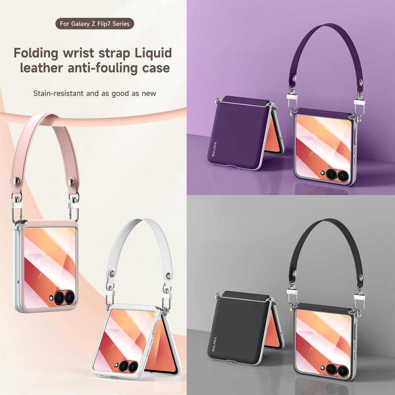 سولادا جراب هاتف مقاوم للصدمات مصنوع من الجلد السائل لهاتف Samsung Galaxy Z Flip7 5G (أسود) - Image 2