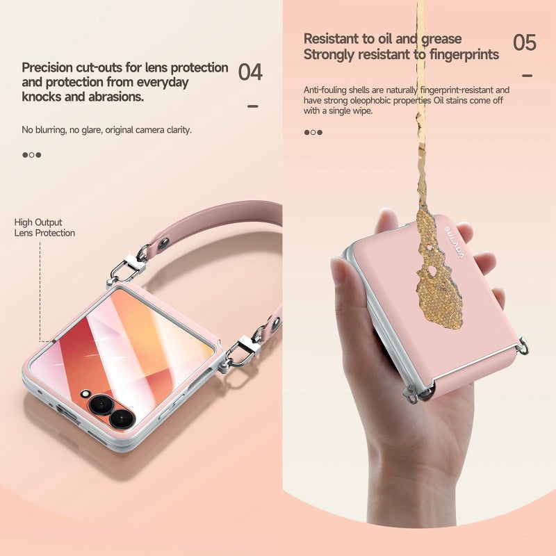 سولادا جراب هاتف مقاوم للصدمات مصنوع من الجلد السائل لهاتف Samsung Galaxy Z Flip7 5G (أسود) - Image 5