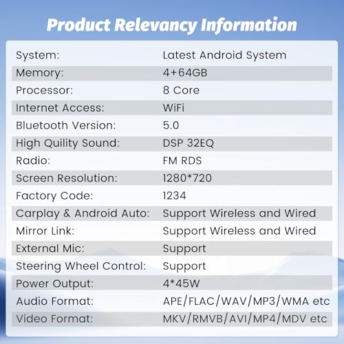 Roinvou 8 Core 4+64G Car Radio for Toyota Yaris 2012 2013 2014 2015 2016 2017, 9 inch 1280 * 720 Touch Screen for Yaris Car Stereo with CarPlay Android Auto Bluetooth 5.0 32EQ DSP FM RDS Mirror Link SWC - Image 4