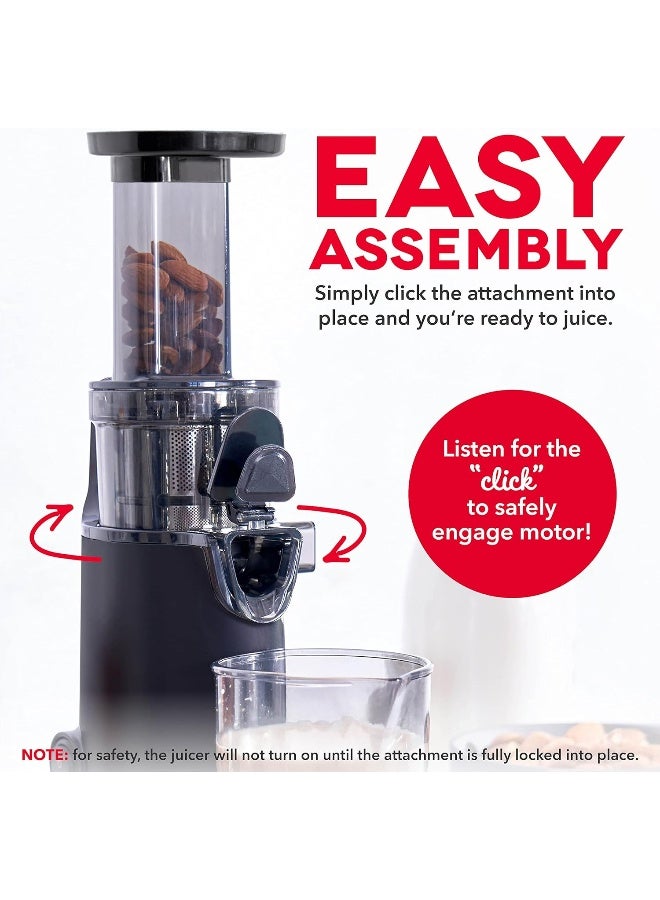 DASH DCSJ255 Deluxe Compact Power Slow Masticating Extractor Easy to Clean, Cold Press Juicer with Brush, Pulp Measuring Cup, Frozen Attachment and Juice Recipe Guide - Image 3