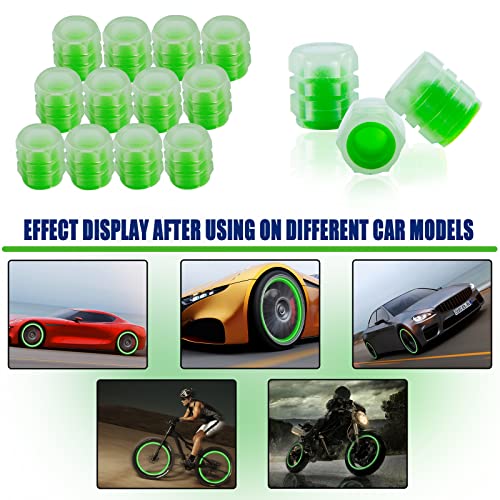 ERZA Tire Valve Stem Caps Universal for Car, Bikes, Trucks, Luminous Fluorescent Glow in The Dark Air Cover, Tire Pressure Radium Caps, Modification & Decoration Accessories, Green Color, Pack of 4 - Image 5