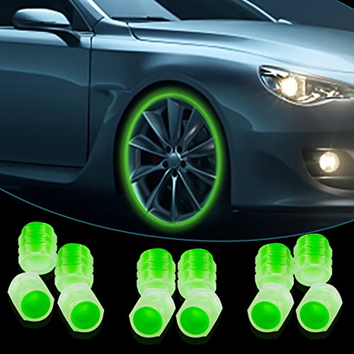 ERZA Tire Valve Stem Caps Universal for Car, Bikes, Trucks, Luminous Fluorescent Glow in The Dark Air Cover, Tire Pressure Radium Caps, Modification & Decoration Accessories, Green Color, Pack of 4 - Image 1