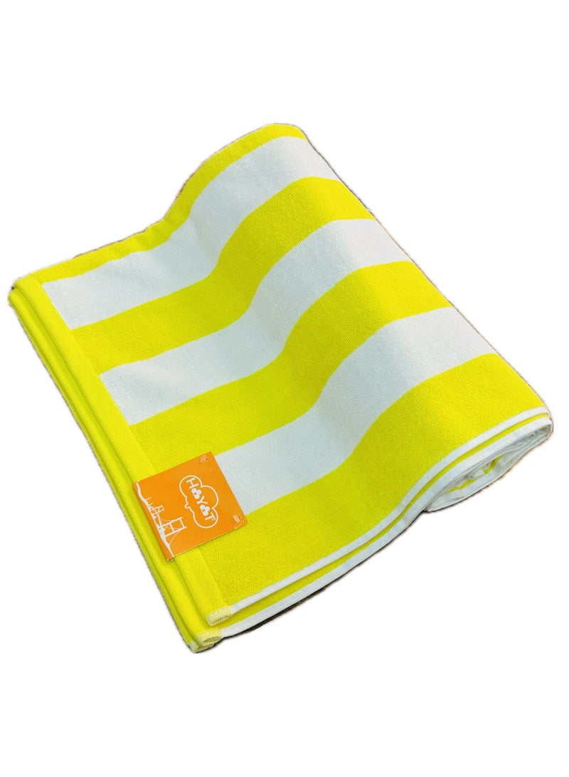 Hayat Yellow-White Cabana Striped Classic Double Yarn Strength - 100% Cotton Terry  Pool Towel, Quick Dry, Super Absorbent, Perfect Swimimg Pool and Beach , 90*180 cm - Image 1