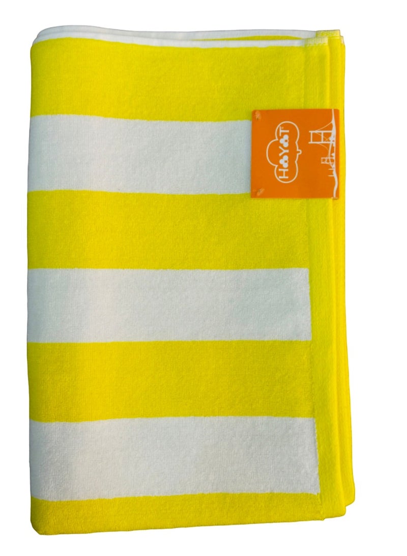 Hayat Yellow-White Cabana Striped Classic Double Yarn Strength - 100% Cotton Terry  Pool Towel, Quick Dry, Super Absorbent, Perfect Swimimg Pool and Beach , 90*180 cm - Image 3