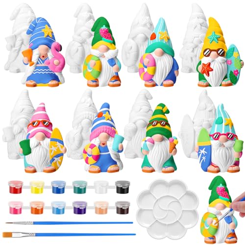 PullCrease 8 Pcs Gnome Ceramics to Paint Ready to Paint Your Own Ceramic Gnome Statues DIY Unpainted Ceramics Paintable Figurines Kit Crafts with Brush Palette for Boys Girls - Image 1