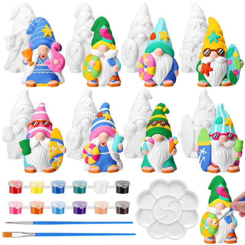 PullCrease 8 Pcs Gnome Ceramics to Paint Ready to Paint Your Own Ceramic Gnome Statues DIY Unpainted Ceramics Paintable Figurines Kit Crafts with Brush Palette for Boys Girls - Image 2
