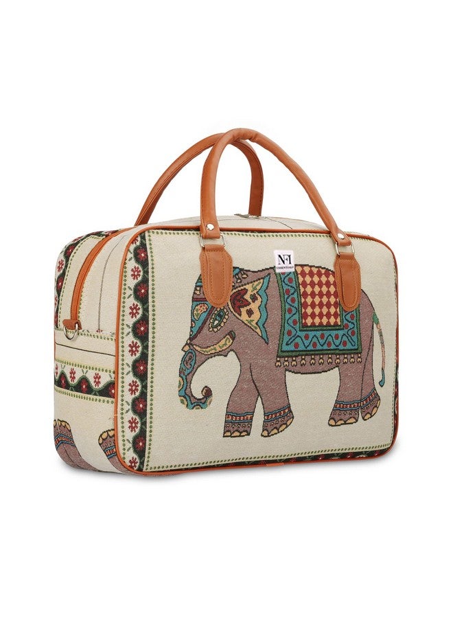 NFI essentials حقيبة سفر صغيرة من قماش كانفس NFI Essentials للرجال والنساء، حقيبة سفر للنساء، حقيبة دفل أنيقة بحجم كابينة (21 لتر)، 18 سم، بيج - Image 1