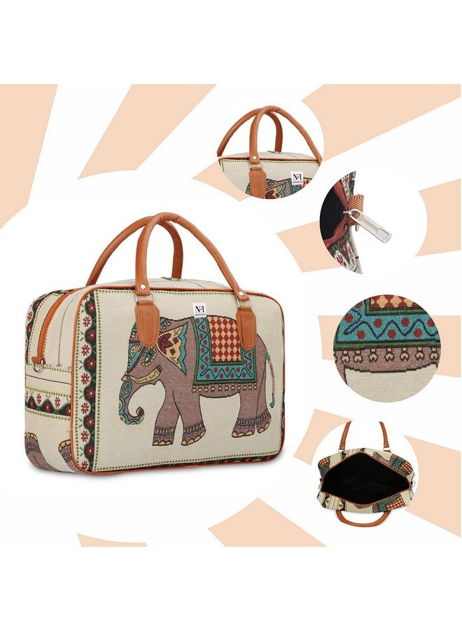 NFI essentials حقيبة سفر صغيرة من قماش كانفس NFI Essentials للرجال والنساء، حقيبة سفر للنساء، حقيبة دفل أنيقة بحجم كابينة (21 لتر)، 18 سم، بيج - Image 3