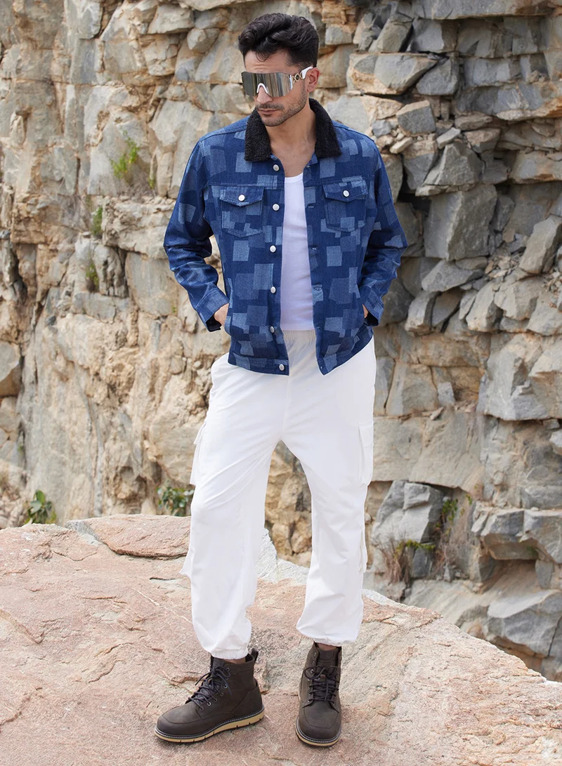 كامبوس سوترا Men's Navy Blue Bar Striped Quilted Jacket