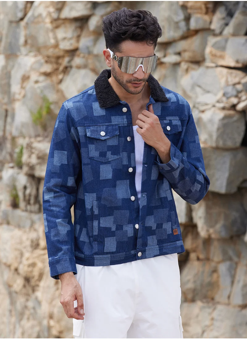 Campus Sutra Men's Navy Blue Bar Striped Quilted Jacket