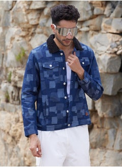 Campus Sutra Men's Navy Blue Bar Striped Quilted Jacket  - Image 1