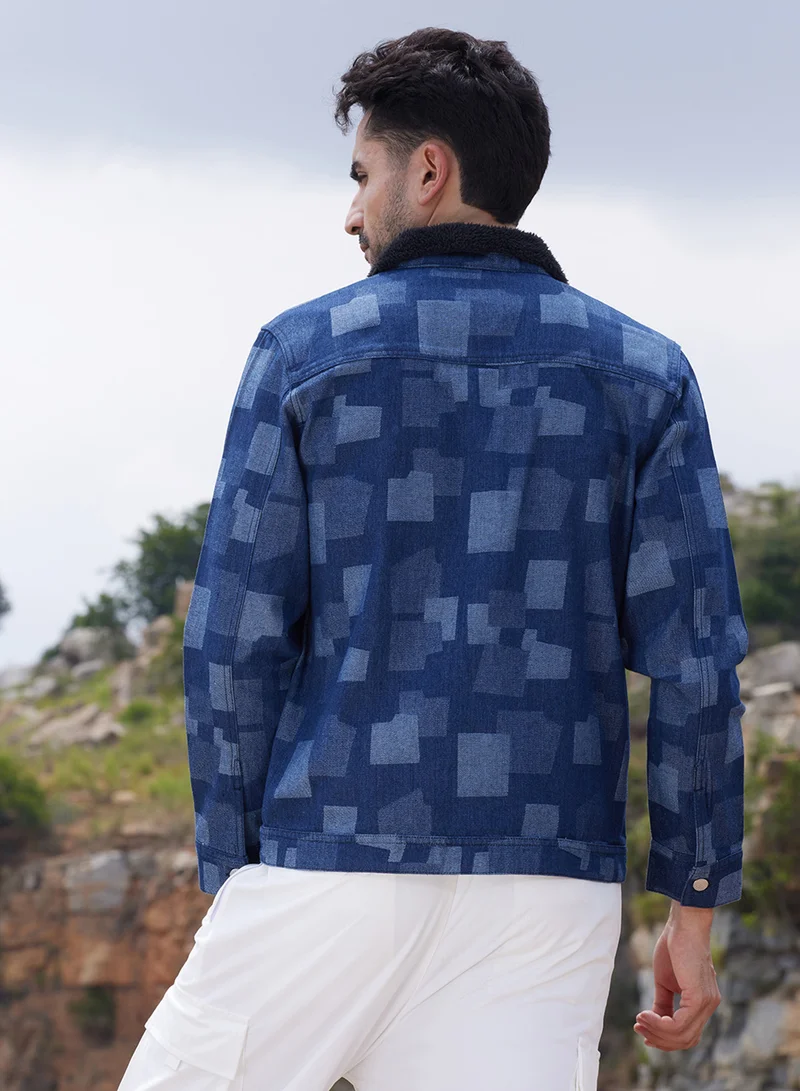كامبوس سوترا Men's Navy Blue Bar Striped Quilted Jacket