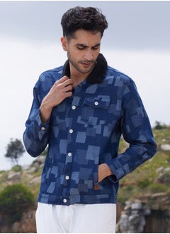 Campus Sutra Men's Navy Blue Bar Striped Quilted Jacket  - Image 3