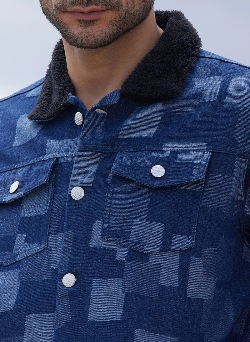 كامبوس سوترا Men's Navy Blue Bar Striped Quilted Jacket