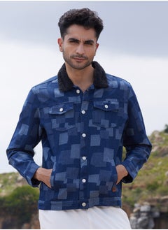 Campus Sutra Men's Navy Blue Bar Striped Quilted Jacket  - Image 2
