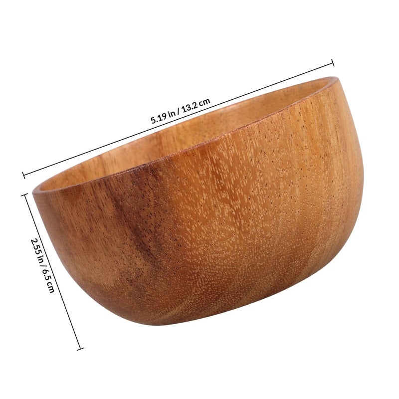 Acacia Wood Salad Bowl 13x6cm Natural Wood Tableware for Ramen Soup Fruit Rice Kitchen - Image 3