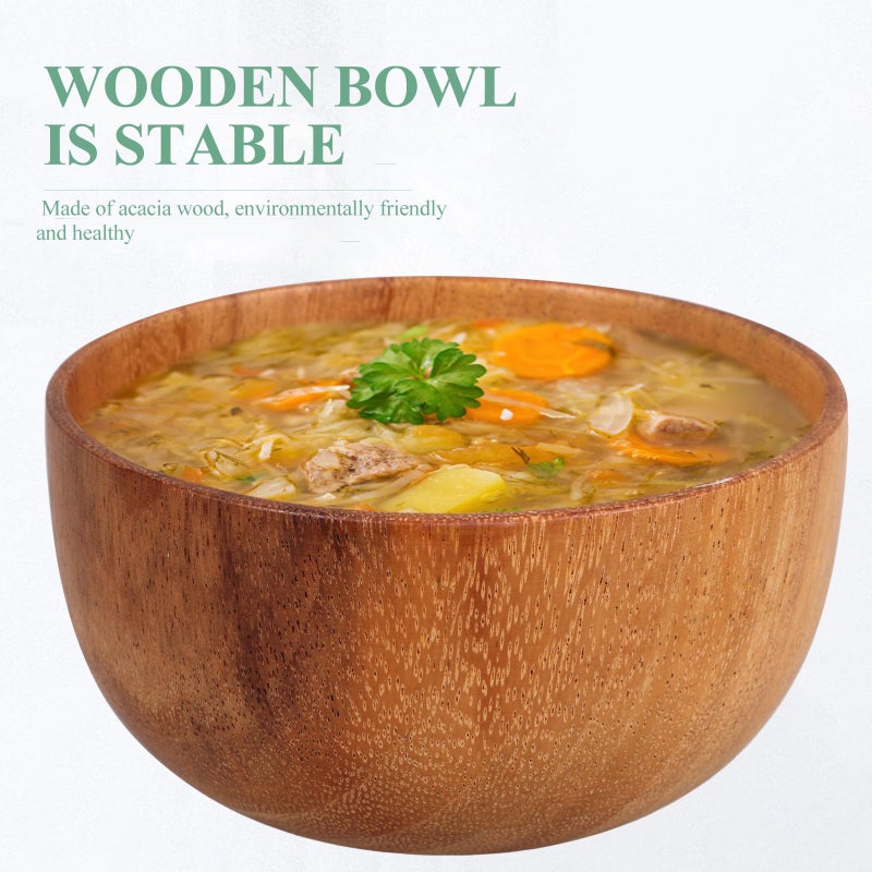 Acacia Wood Salad Bowl 13x6cm Natural Wood Tableware for Ramen Soup Fruit Rice Kitchen - Image 4