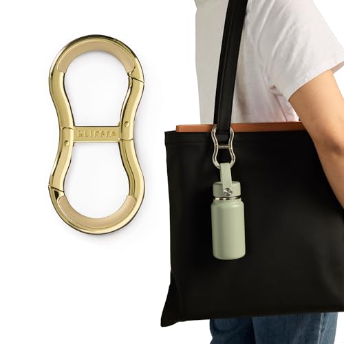 KLIPSTA LINK Connector Clip. Women’s Keychain Clip, Fashion Carabiner, Bag Hook for Purses & Tote Bags. 2 Secure Hooks, Holds 22lbs. Purse Accessories, Gifts for Women (Gold) - Image 1