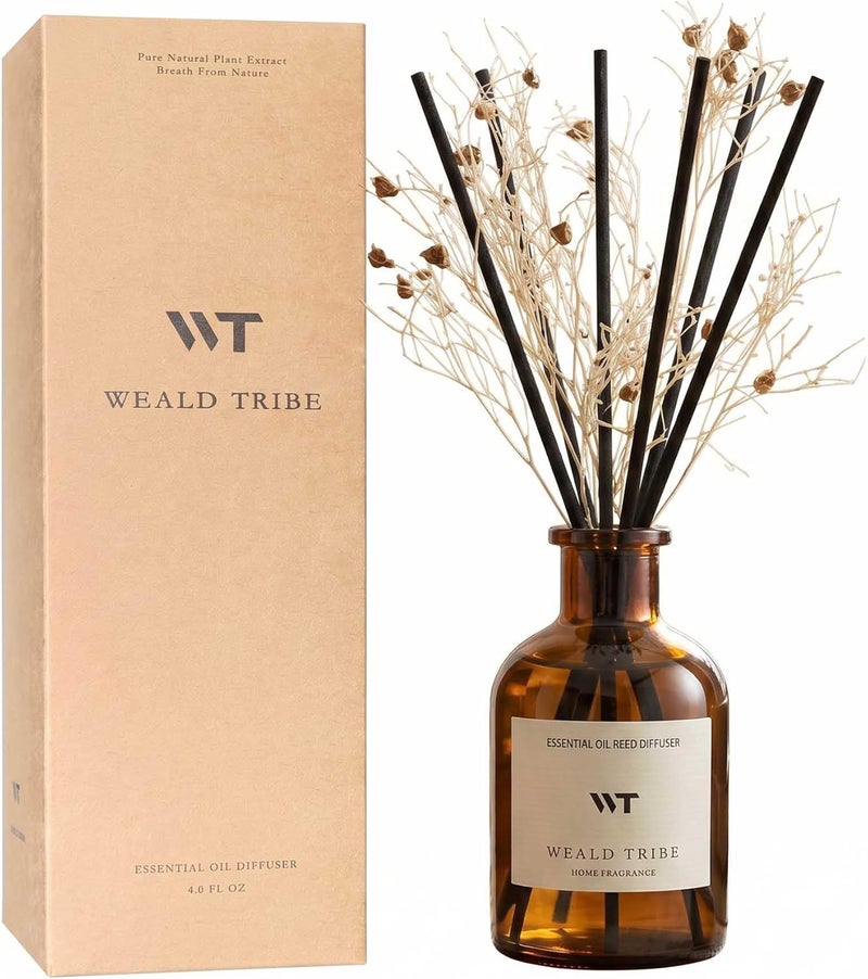 WEALD TRIBE Flower Reed Diffuser Set Clean White Linen Scent for Bathroom Air Fresheners | 4.0 fl oz Essential Oils with Sticks Home Fragrance Defusers | House Bedroom Office Shelf Decor & Gift - Image 1