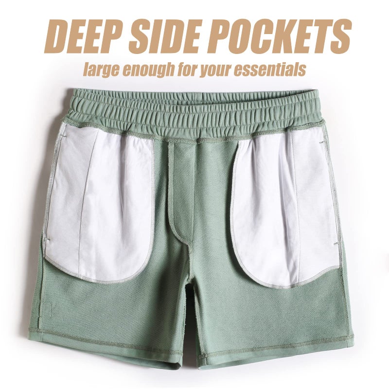 maamgic Mens Athletic Gym Shorts 5.5" Elastic Waist Casual Pajama Pocket Jogger Men Workout Short Pants Mint - Image 4