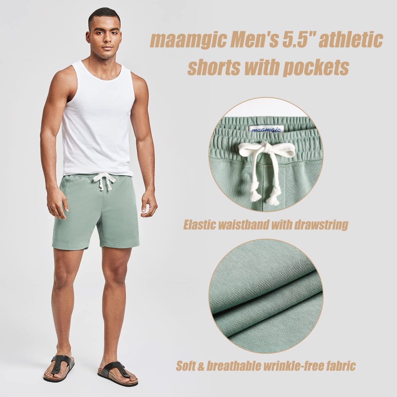 maamgic Mens Athletic Gym Shorts 5.5" Elastic Waist Casual Pajama Pocket Jogger Men Workout Short Pants Mint - Image 2