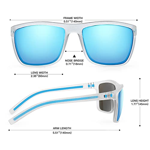 ZENOTTIC Polarized Sunglasses for Men Lightweight TR90 Frame UV400 Protection Square Sun Glasses (S04 Transparent Frame/Blue Mirrored Lens) - Image 3