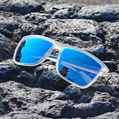 ZENOTTIC Polarized Sunglasses for Men Lightweight TR90 Frame UV400 Protection Square Sun Glasses (S04 Transparent Frame/Blue Mirrored Lens) - Image 5