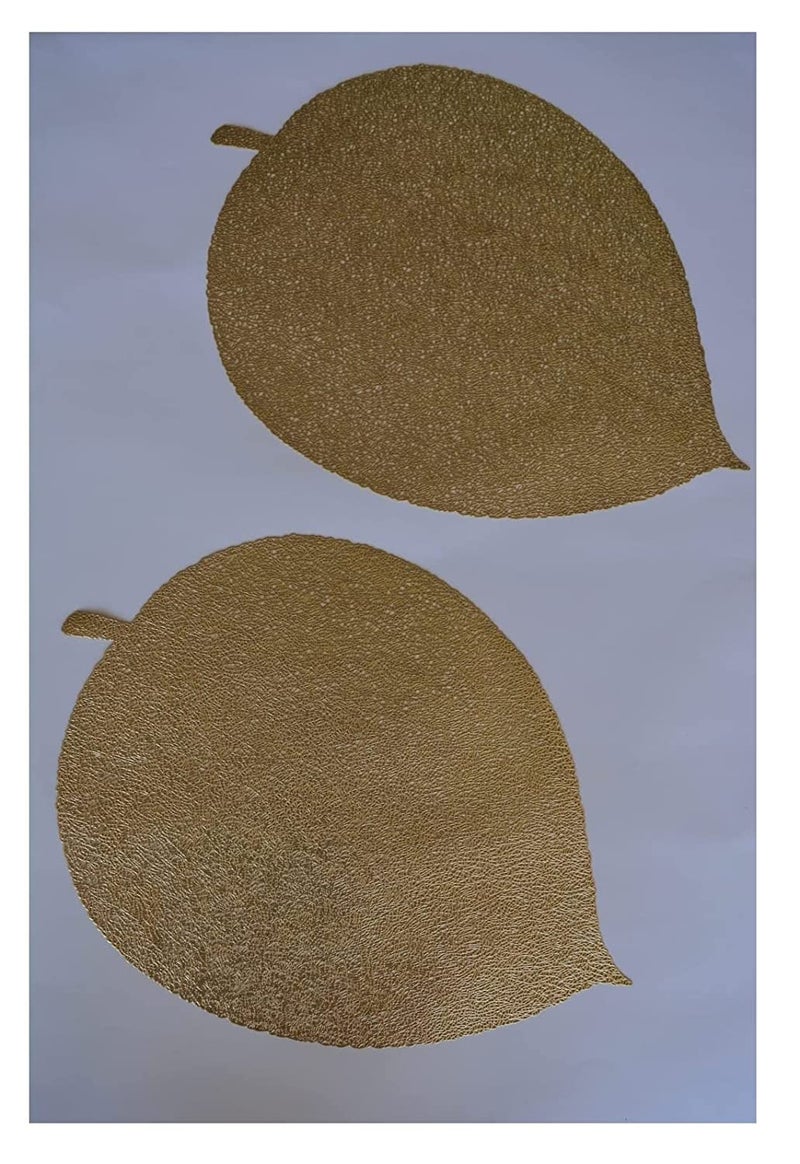 Generic Bless Kraft PVC Leaf Shape Design Dressing TableDining TableBed Side Table P Gold 43x30 cm Set of 2pcs  - Image 1
