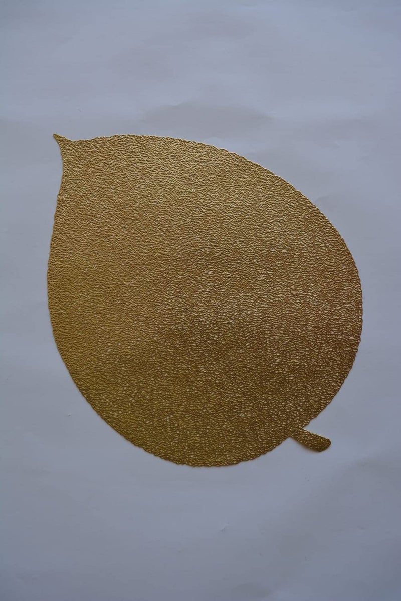 Generic Bless Kraft PVC Leaf Shape Design Dressing TableDining TableBed Side Table P Gold 43x30 cm Set of 2pcs  - Image 5