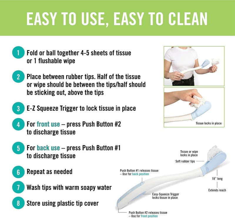 Juvo Toilet Aid (Pack of 2) - Personal Bottom Wiping Tool, Bathroom Mobility Aid for Disabled, Elderly, and Surgery Recovery - 18" Long Wand with Hygienic Cover - Image 5