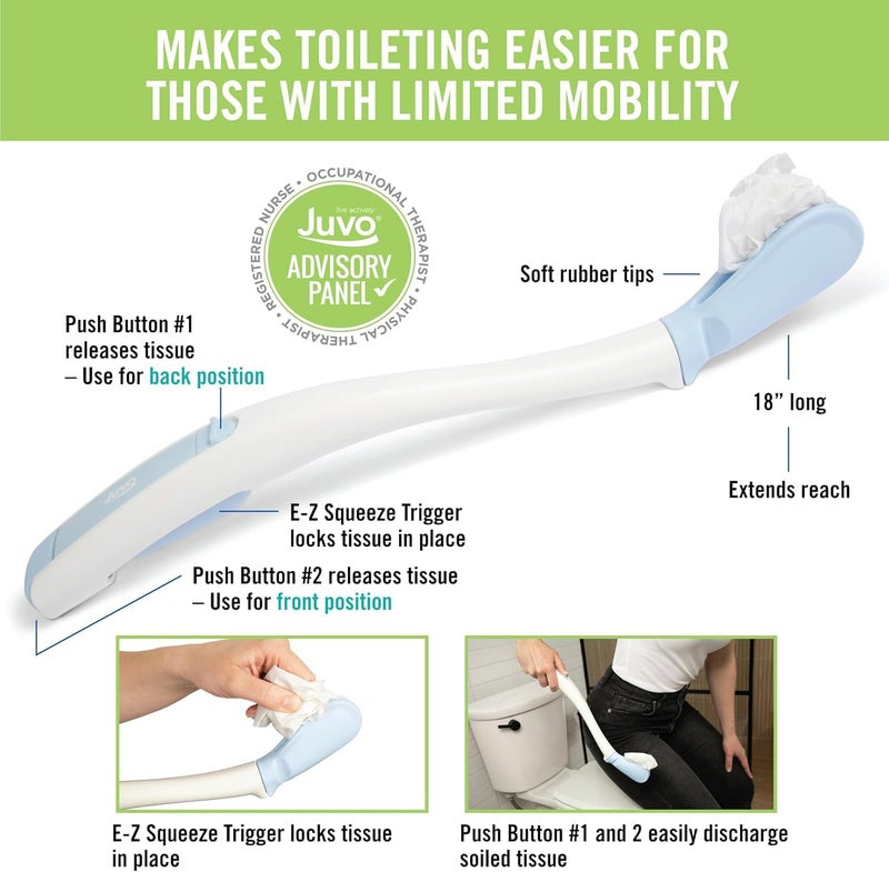 Juvo Toilet Aid (Pack of 2) - Personal Bottom Wiping Tool, Bathroom Mobility Aid for Disabled, Elderly, and Surgery Recovery - 18" Long Wand with Hygienic Cover - Image 3