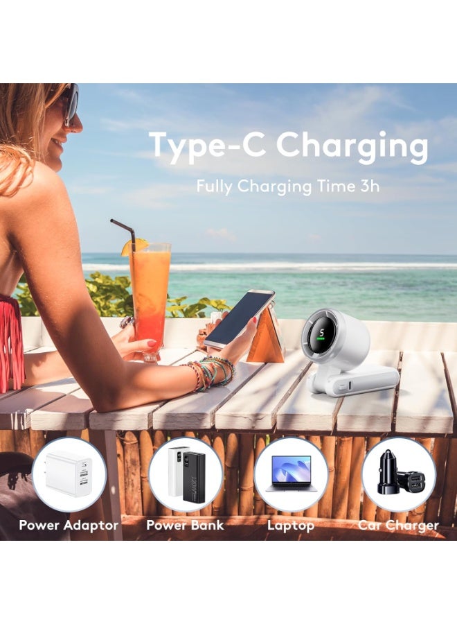 التلقيم مروحة توربو محمولة باليد، 5 تروس رياح، بطارية مشغلة، حتى 12 ساعة عمل، 3 في 1 مروحة يدوية مع مروحة تبريد تقنية توربو الهواء للأنشطة الخارجية، السفر، العمل - Image 4