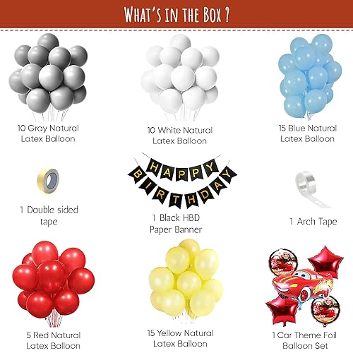 SpecialYou.in Special You Happy Birthday Party Balloon Car Theme Birthday Decorations for Boys, Car Theme Balloons for Birthday Decoration Lightning McQueen, Racing Car Theme Birthday Decoration Kit for Boys - Image 2