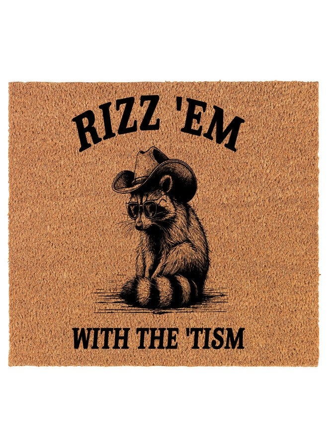 mip Welcome Doormat Coco Coir Door Mat Gift RizzEm with The Tism Funny Raccoon (30" x 18") - Image 1