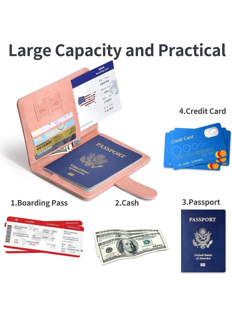 Passport Holder for Travel Essentials, Passport Wallet Cover Case for Travel Must Haves Accessories,Passport Book Holders for Women and Men Pink  - Image 5