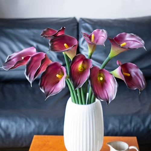 DUYONE Artificial Flowers Calla Lilly 25.6'' Large Fake Bouquet Soft Real Touch Long Stem Plants 5 Pcs for Home,Living Room,Bedroom,Dining Table,Office,Weddings Party Garden Décor(Purple) - Image 1