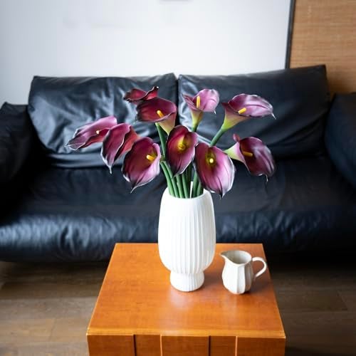 DUYONE Artificial Flowers Calla Lilly 25.6'' Large Fake Bouquet Soft Real Touch Long Stem Plants 5 Pcs for Home,Living Room,Bedroom,Dining Table,Office,Weddings Party Garden Décor(Purple) - Image 4